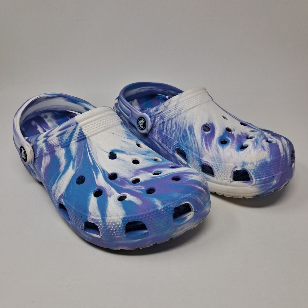 Crocs Classic Marbled Clogs Blue Purple White Slip On Sandals Mens 7 Womens 9